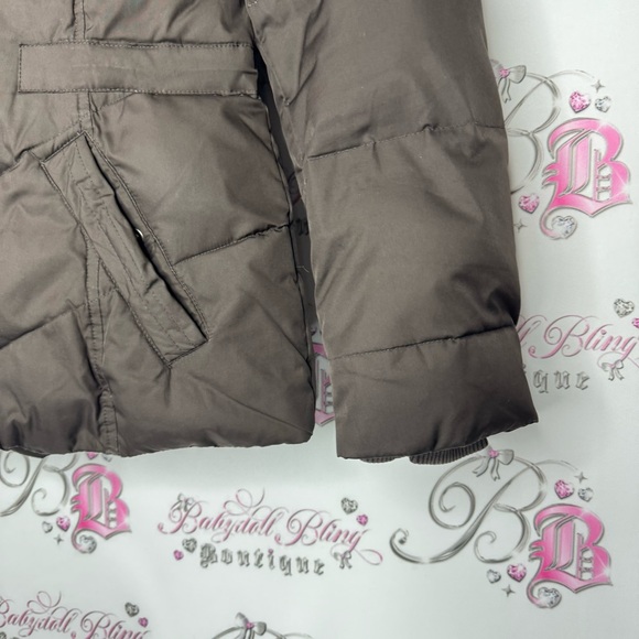 Espirit jacket coat down feather filled brown waist cinch inside button up fur - Picture 3 of 12